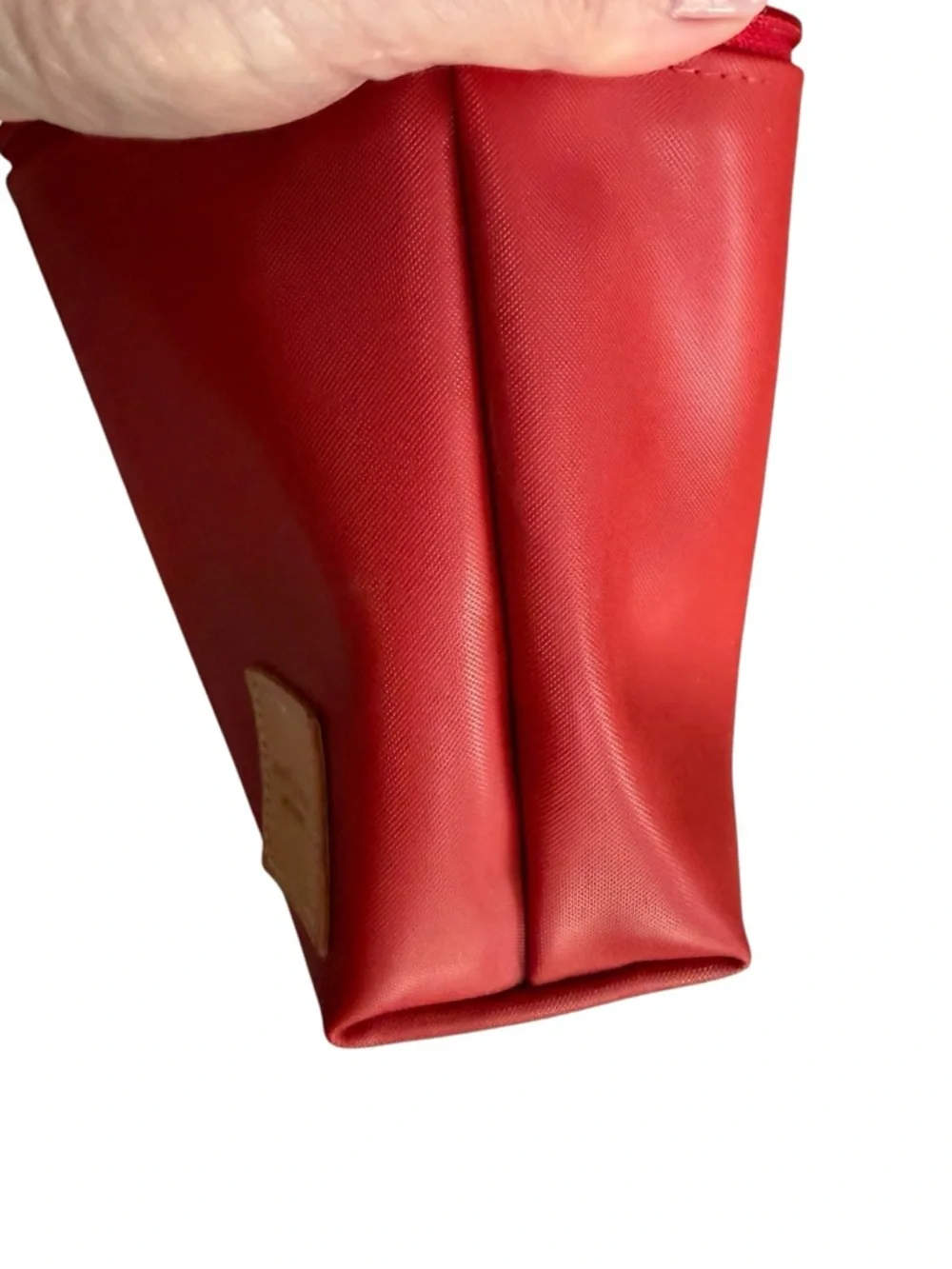 Jon Hart Design Red Cosmetic Zip Pouch with Tan Logo Patch